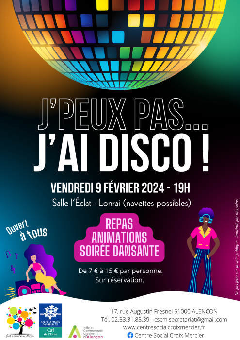 affiche de la soirée disco du centre social Croix Mercier